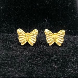 Unbranded Sleek Sophisticated Yellow Gold-Tone Textured Butterfly Post Earrings